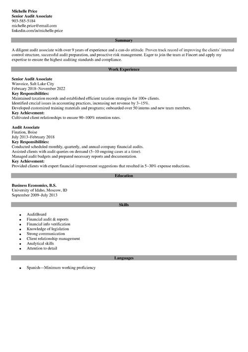 Audit Associate Resume Example