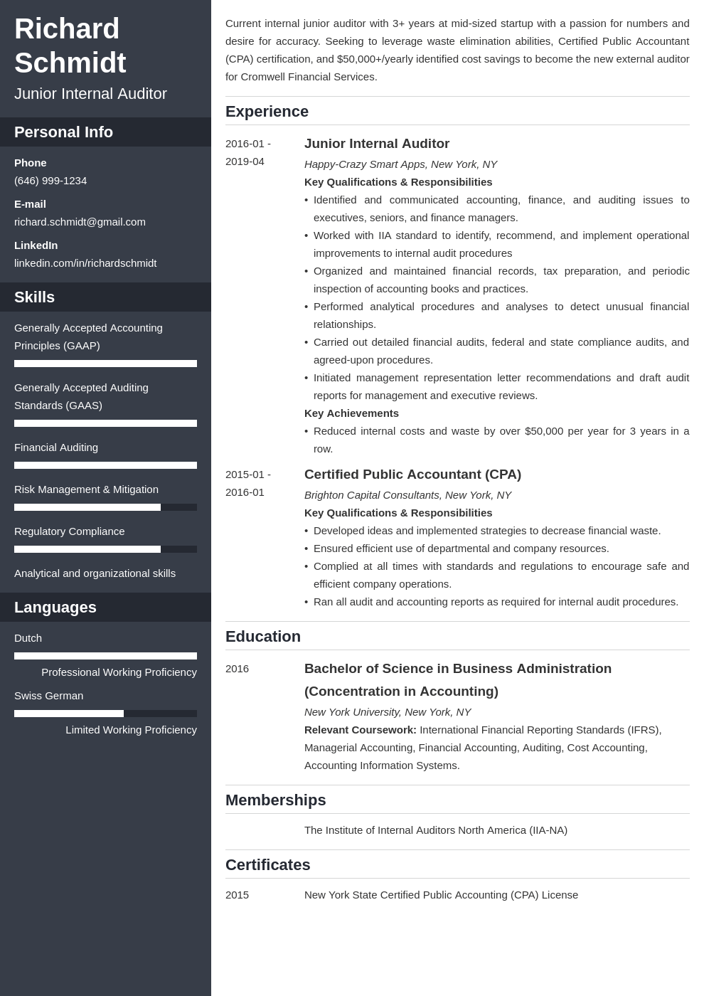 auditor resume example template cascade