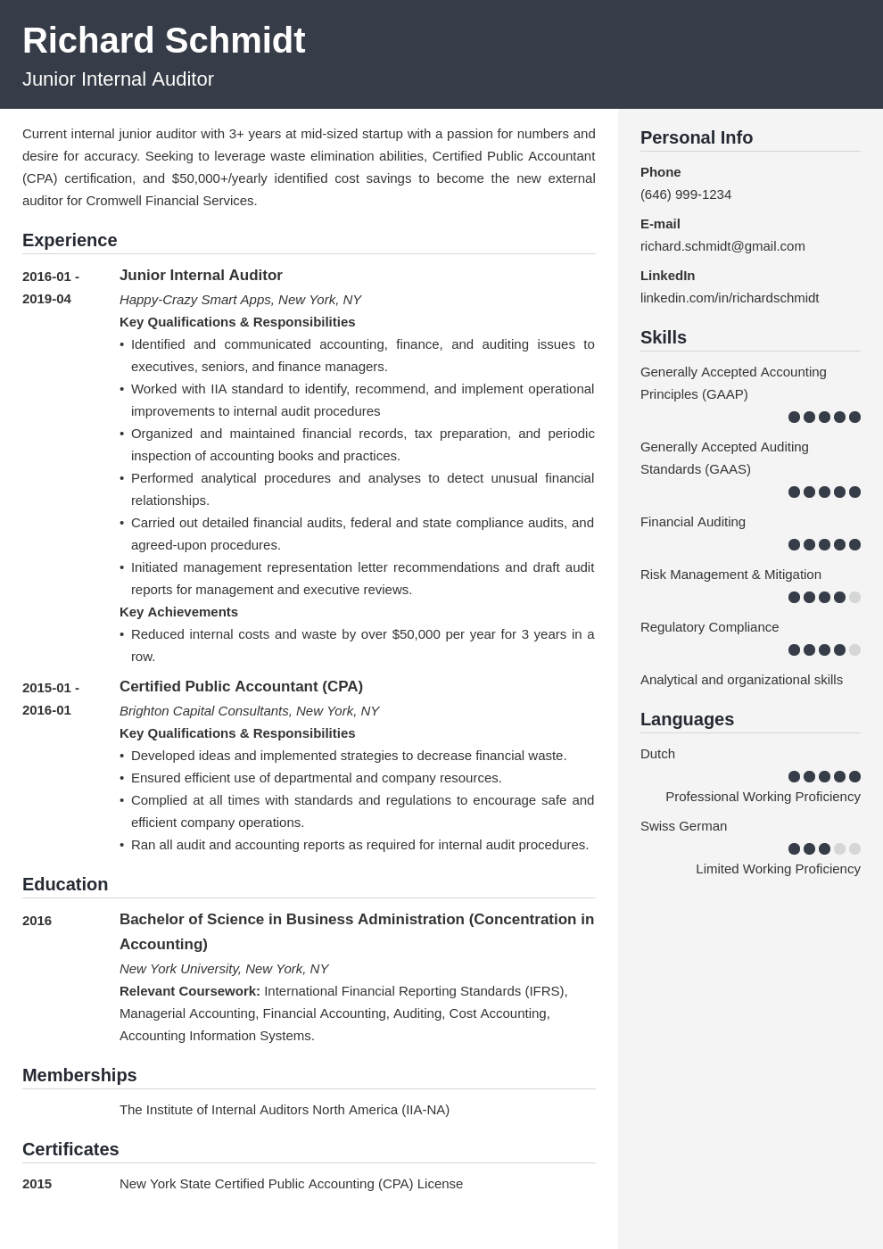 auditor resume example template cubic