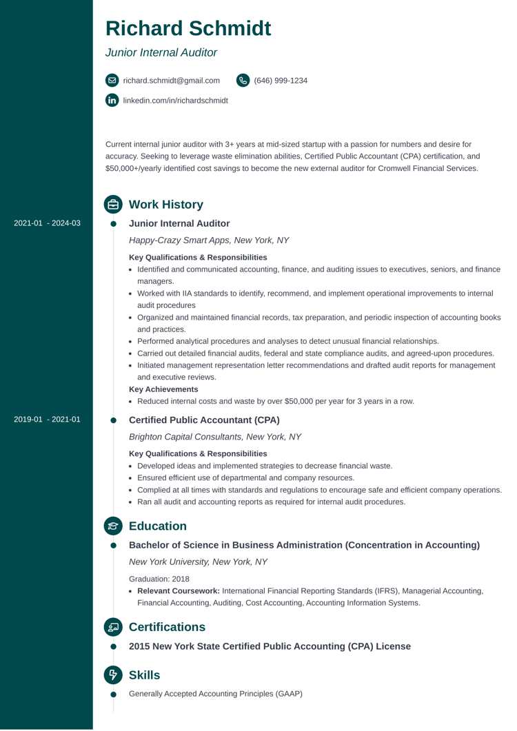 Auditor resume example on Concept template by Zety