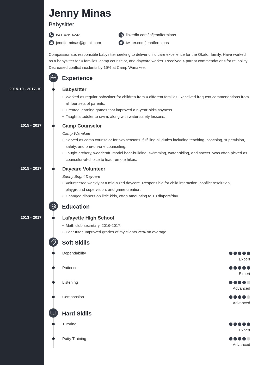babysitter resume example template concept