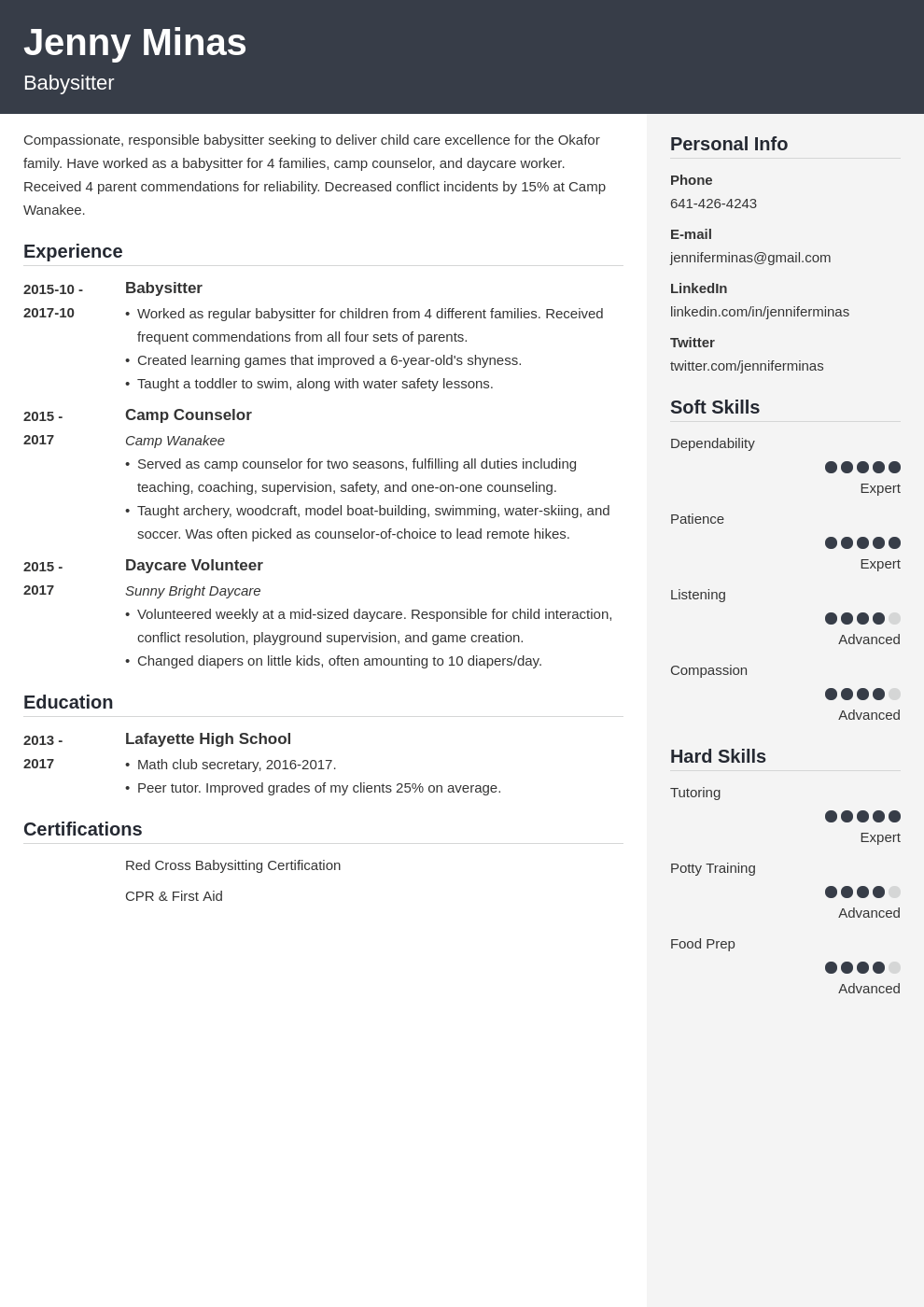 babysitter resume example template cubic