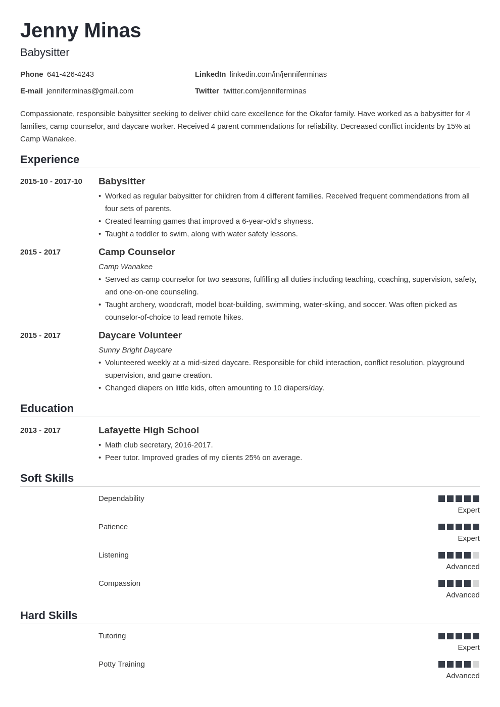 babysitter resume example template nanica
