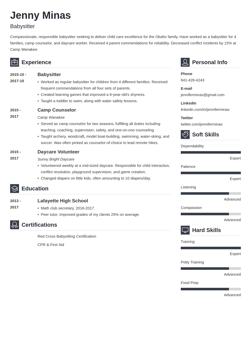 babysitter resume example template vibes