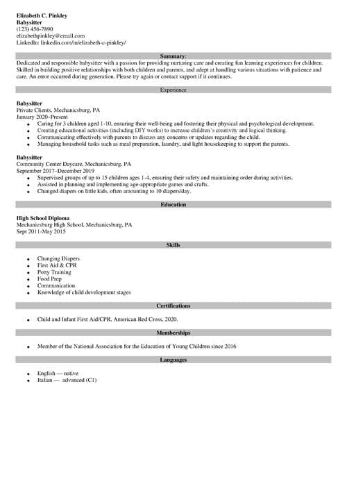 Babysitting Job Description for a Resume