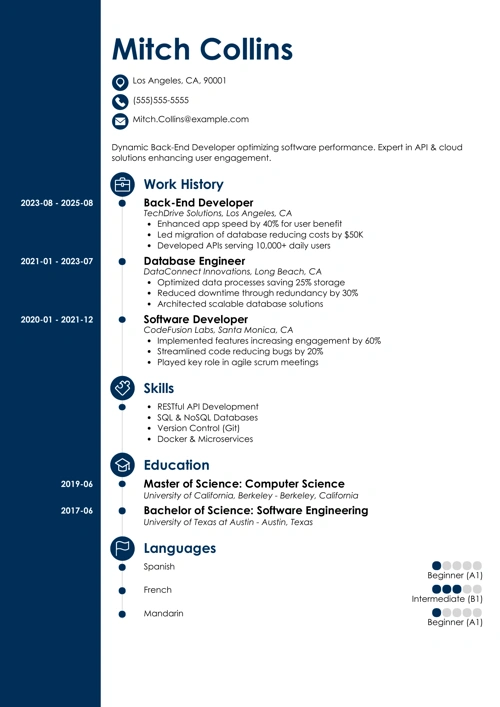 Backend Developer Resume Sample