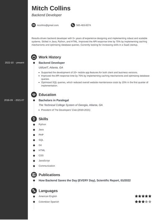 Backend Developer Resume Sample