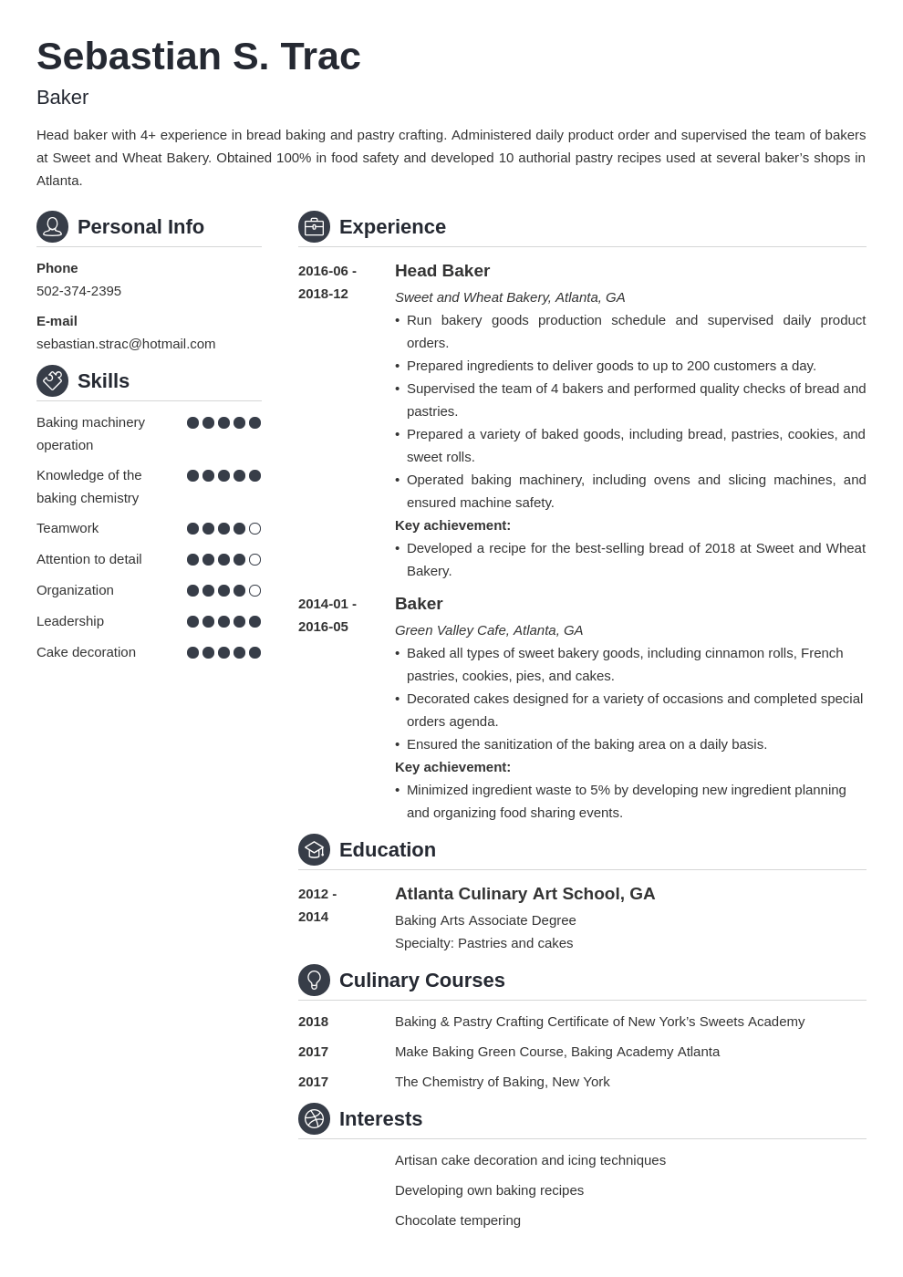 baker resume example template crisp