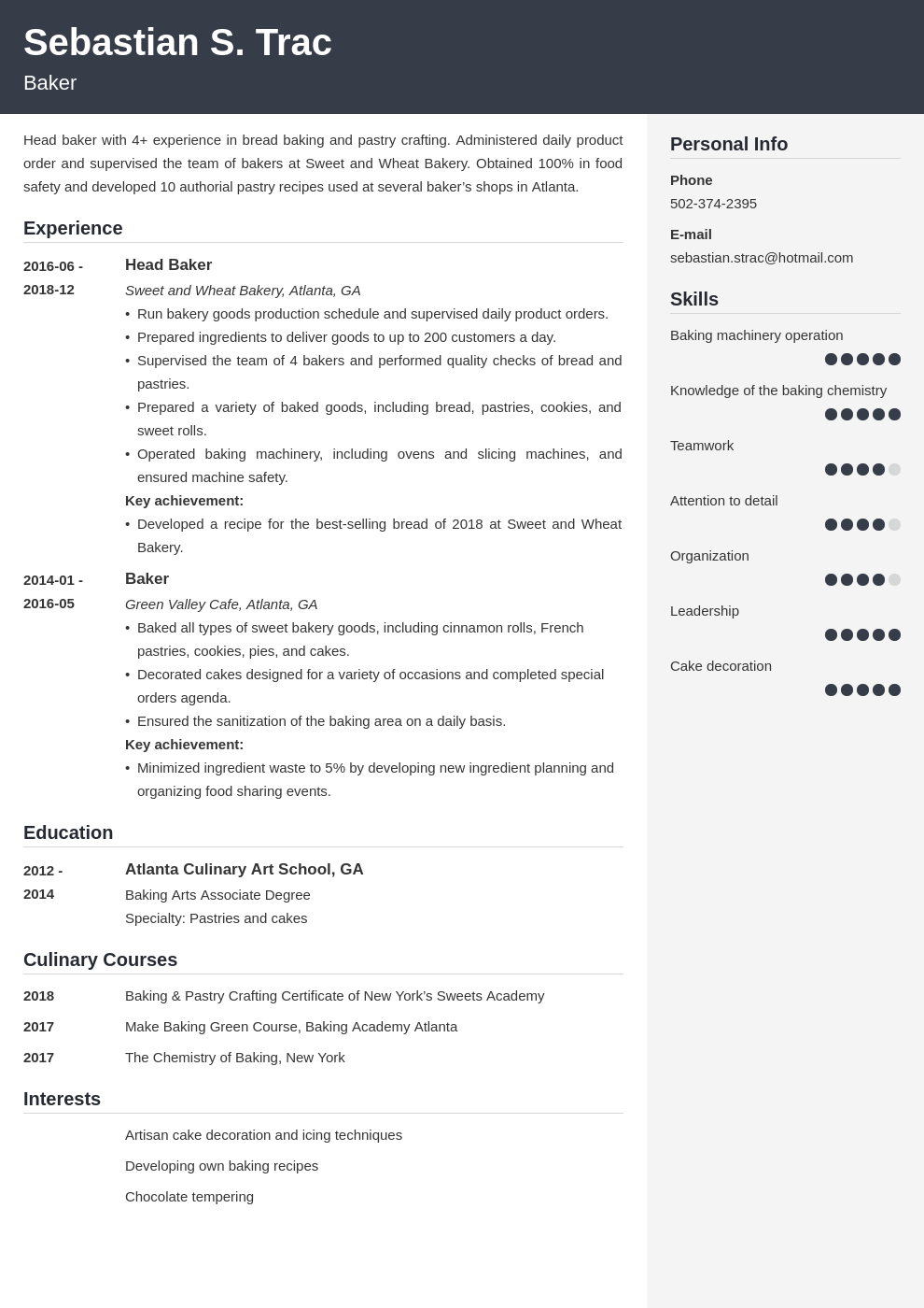 baker resume example template cubic