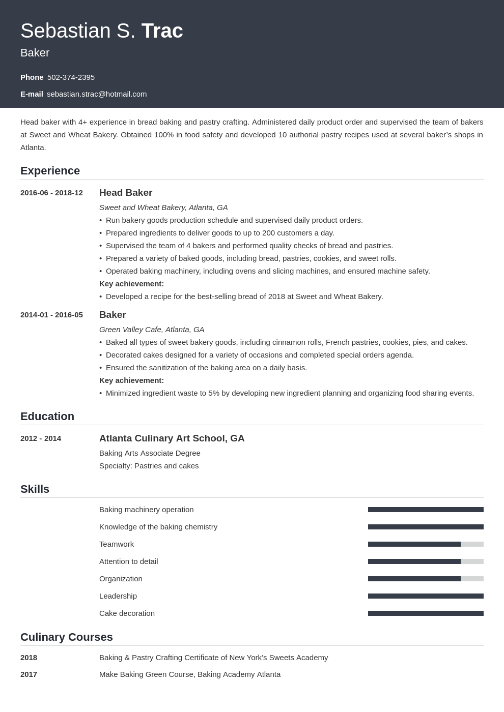 baker resume example template influx