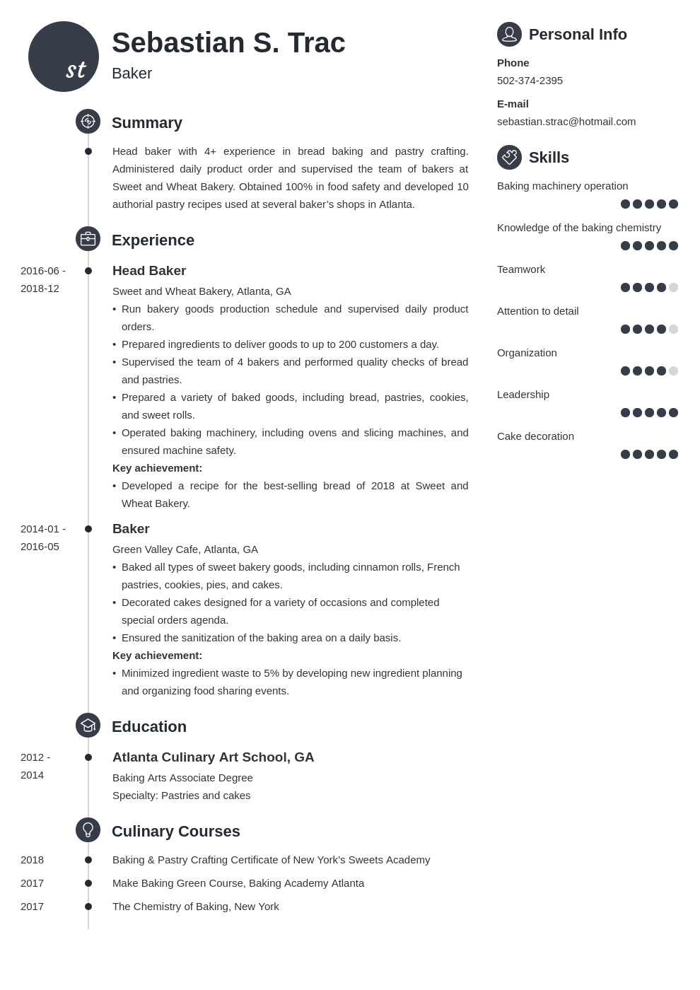 baker resume example template primo
