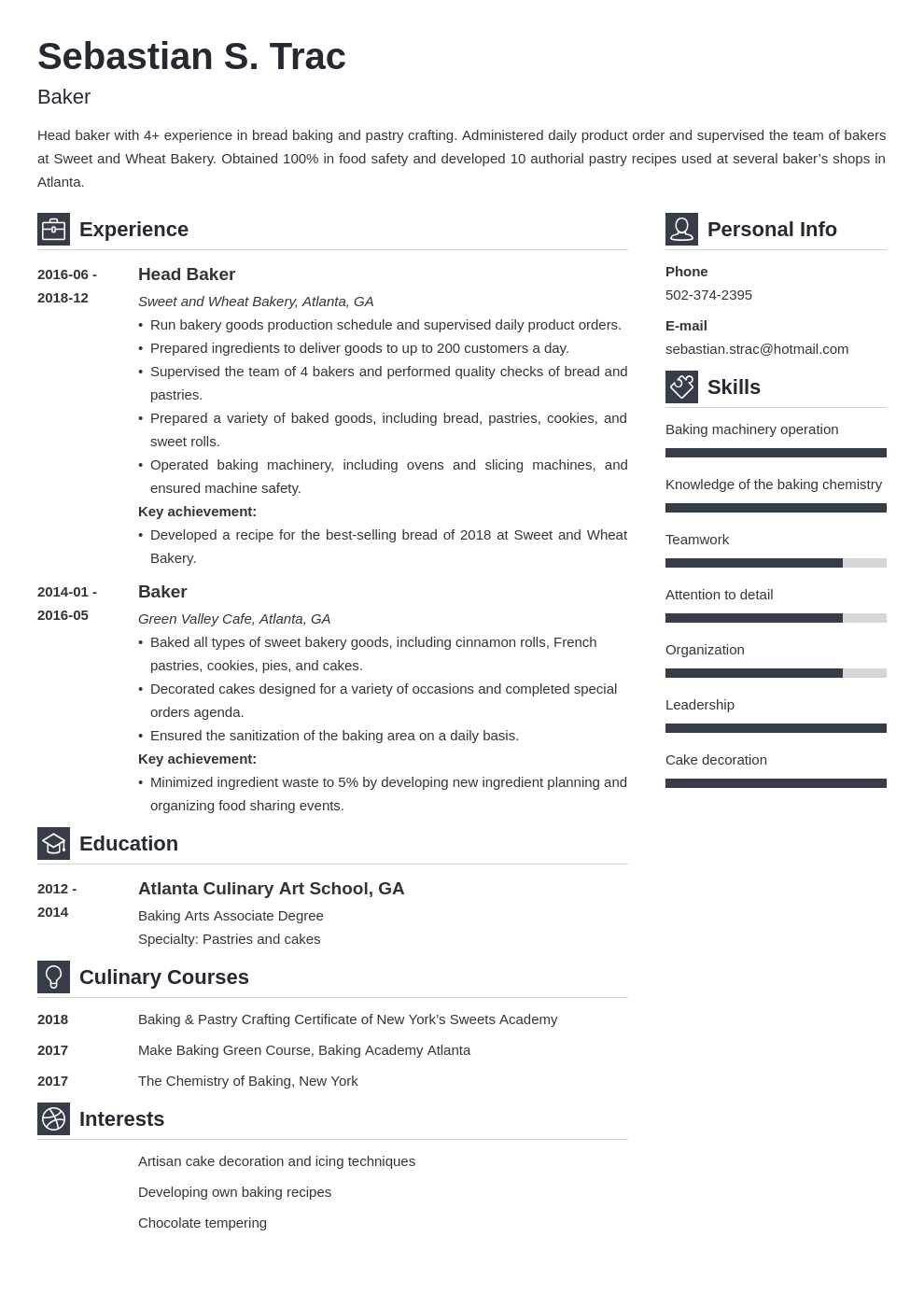 baker resume example template vibes