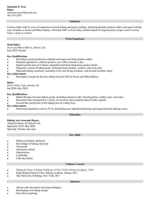 Baker Resume Example