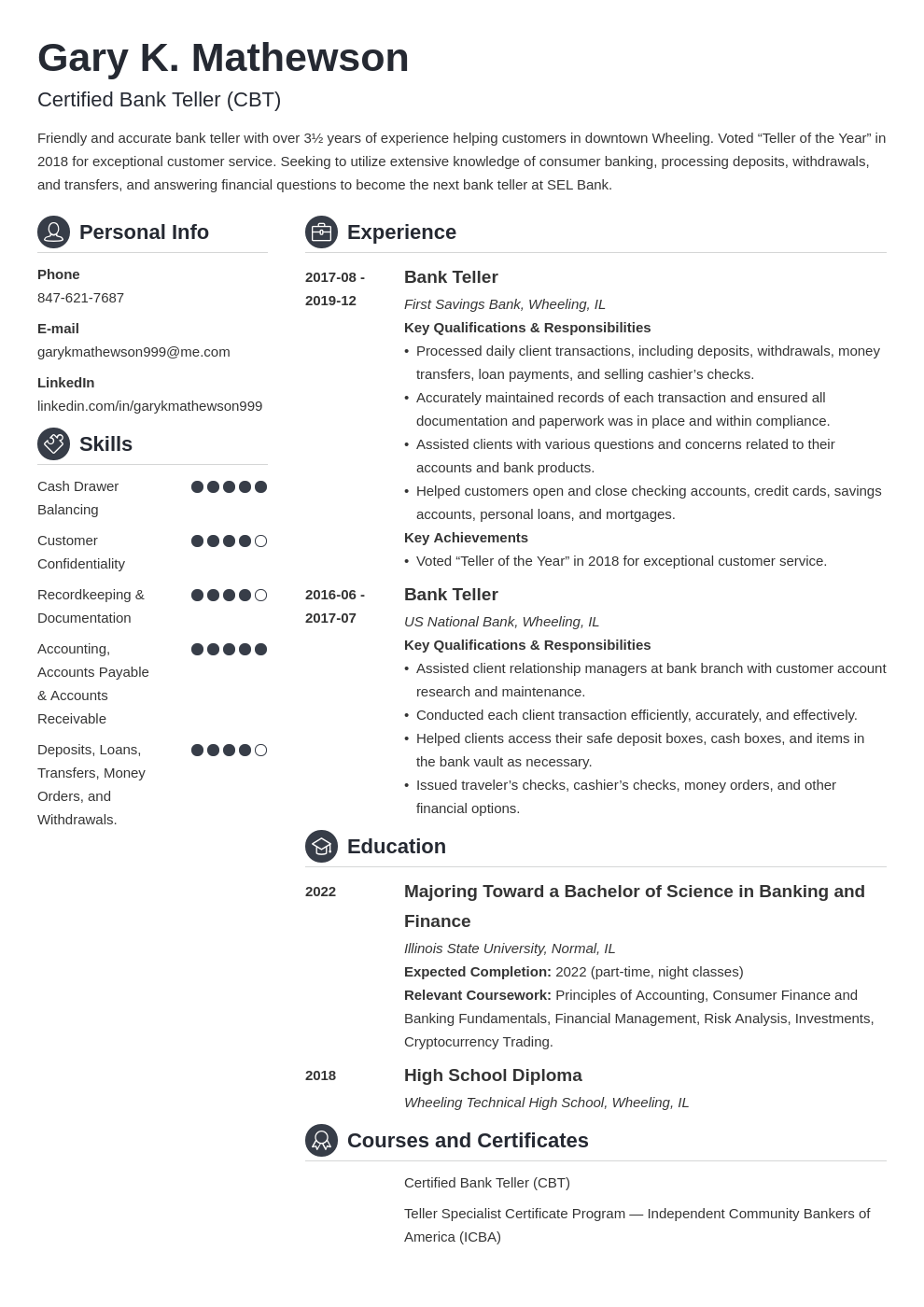 Bank Teller Resume Examples (+ Bank Teller Skills)