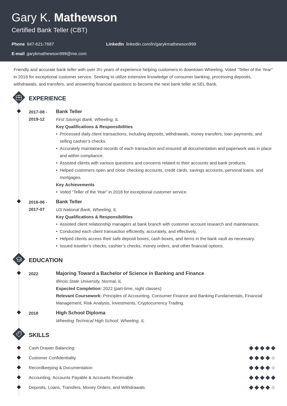 bank teller resume template diamond