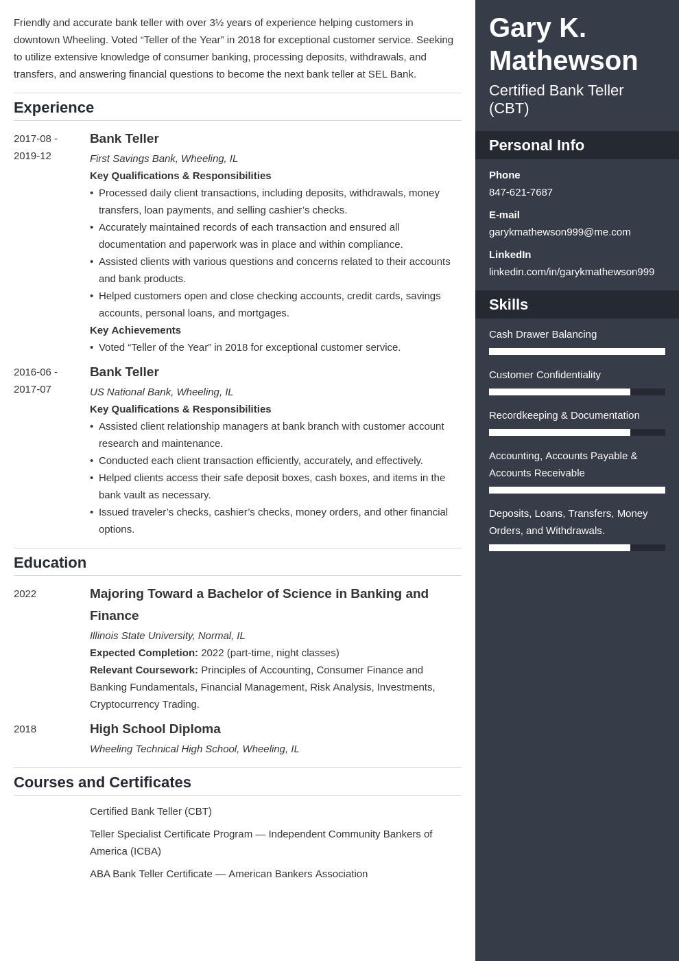 Bank Teller Resume Examples & Job Description (+No Experience)