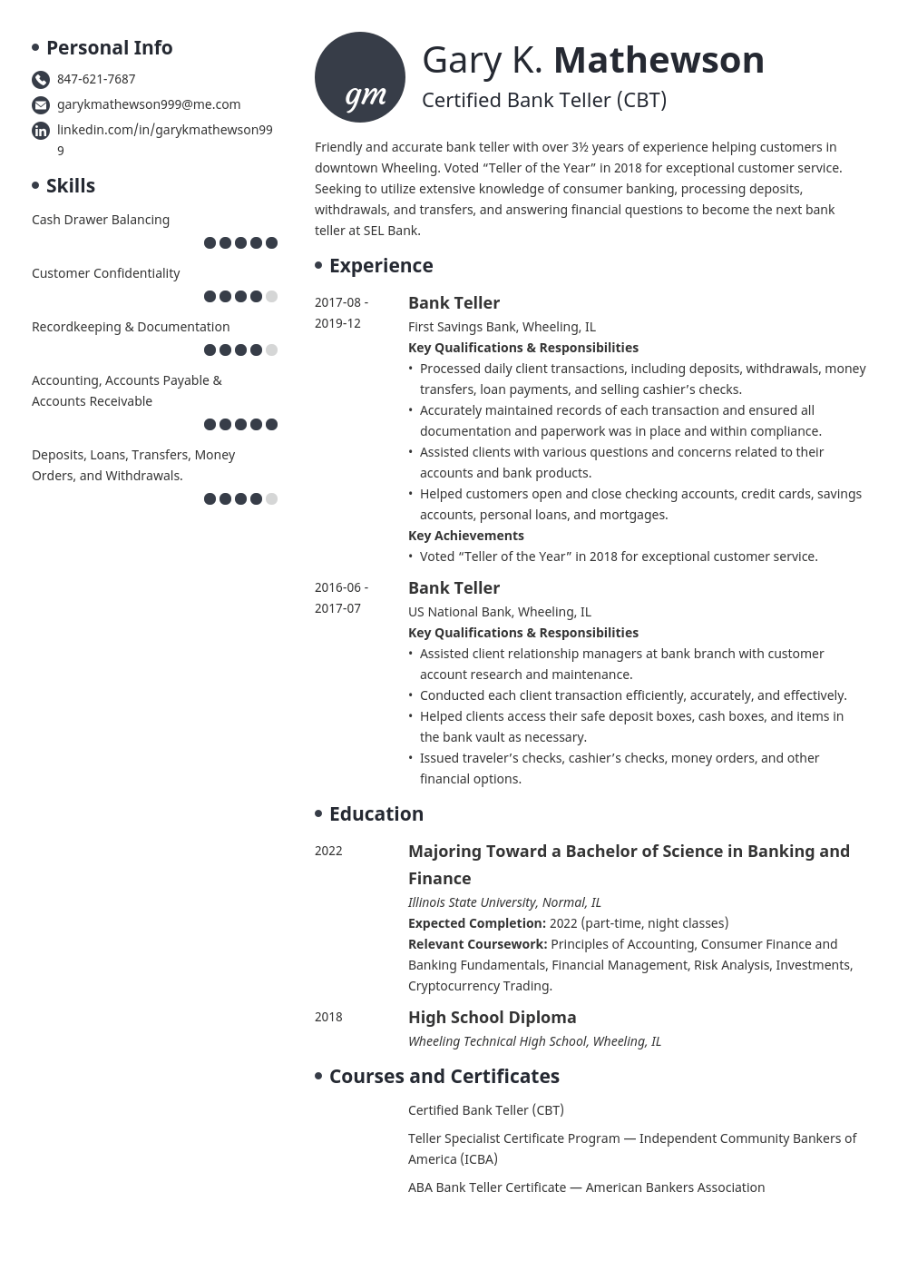 bank teller resume template initials