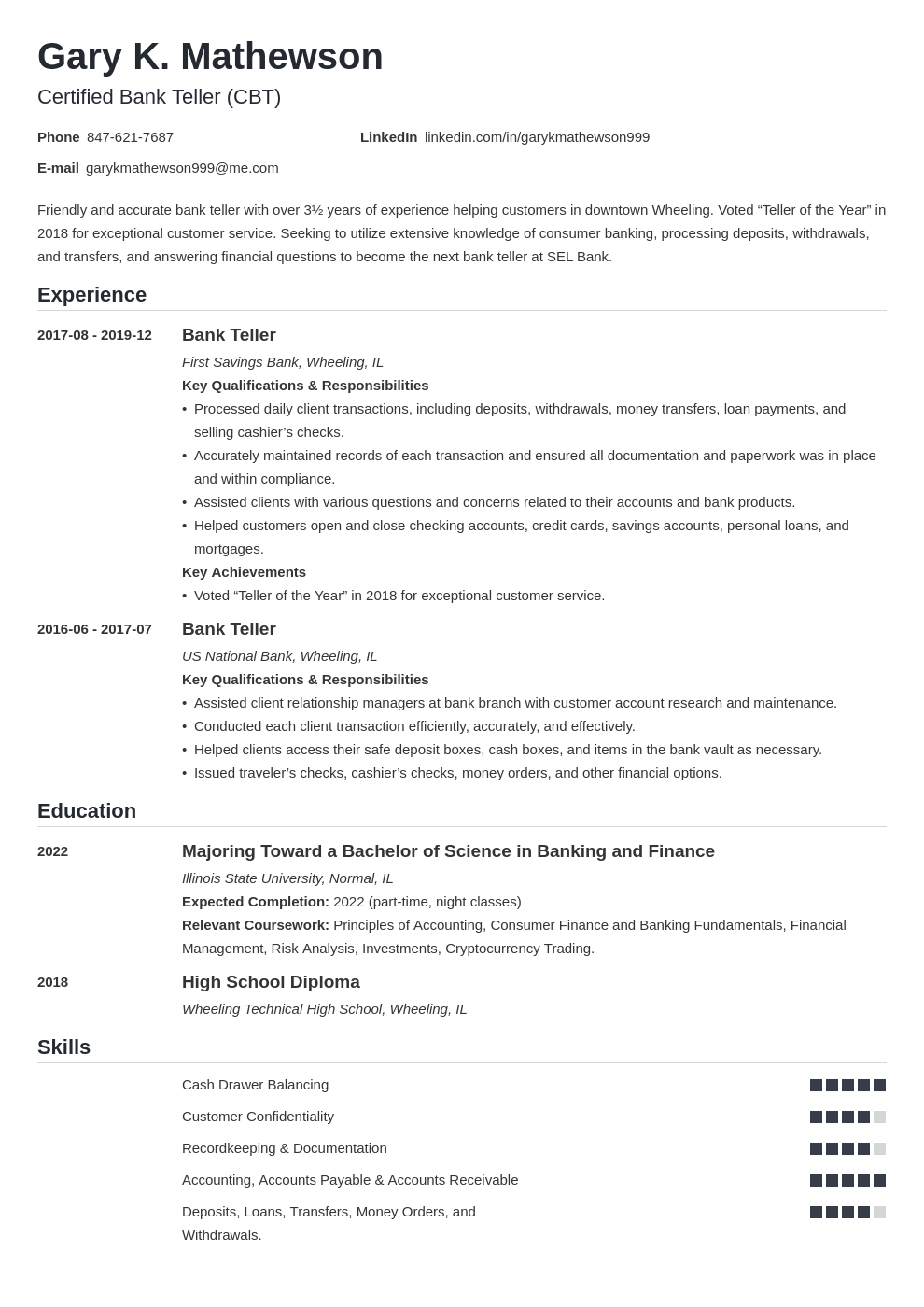 Bank Teller Resume Examples (+ Bank Teller Skills)