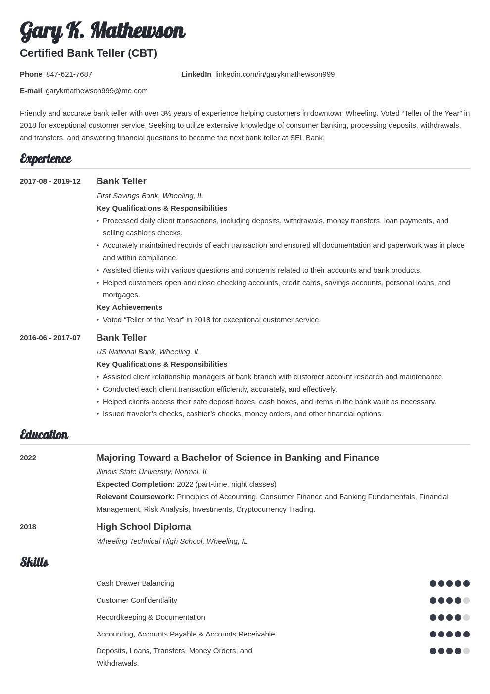 write a resume for bank job