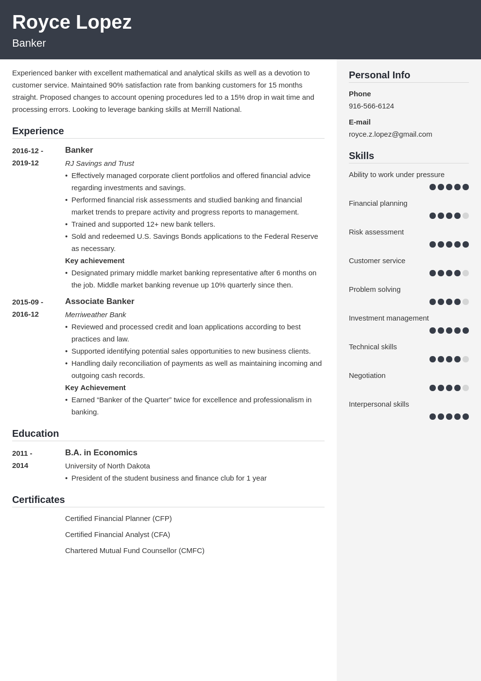 resume objective examples for banks