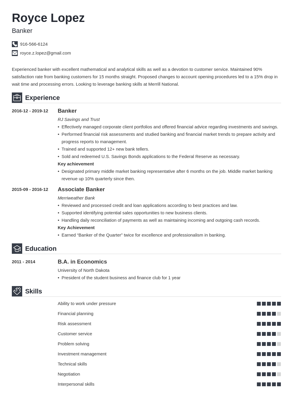 banking resume example template iconic