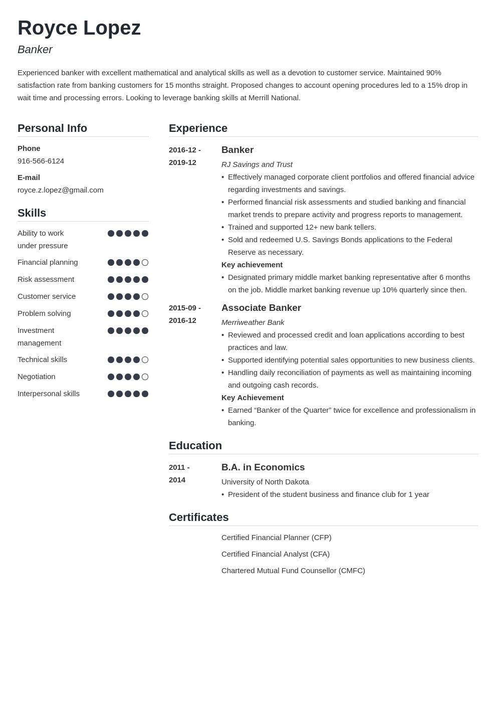banking resume example template simple