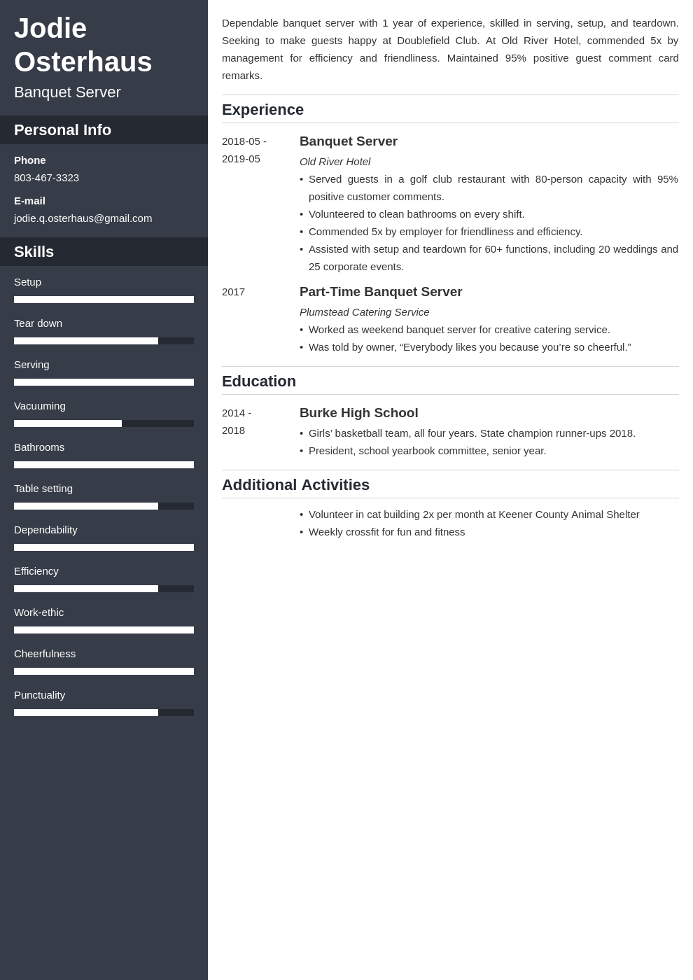 How to Write a Professional Banquet Server Resume