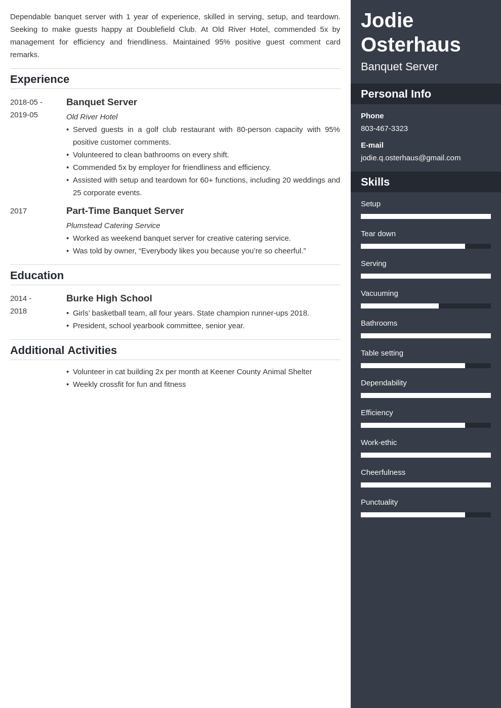 banquet server resume example template enfold