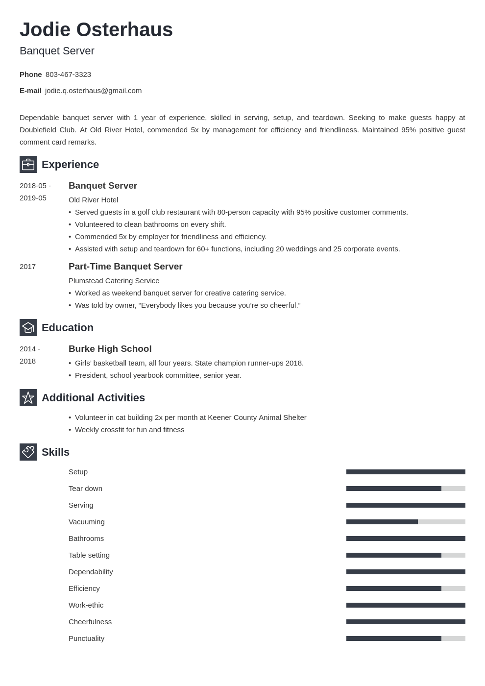 banquet server resume example template newcast