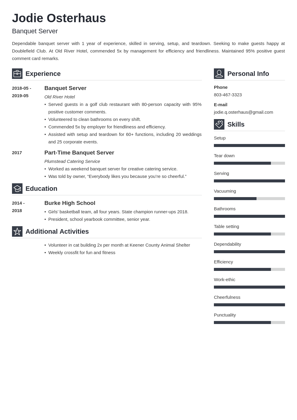 banquet server resume example template vibes