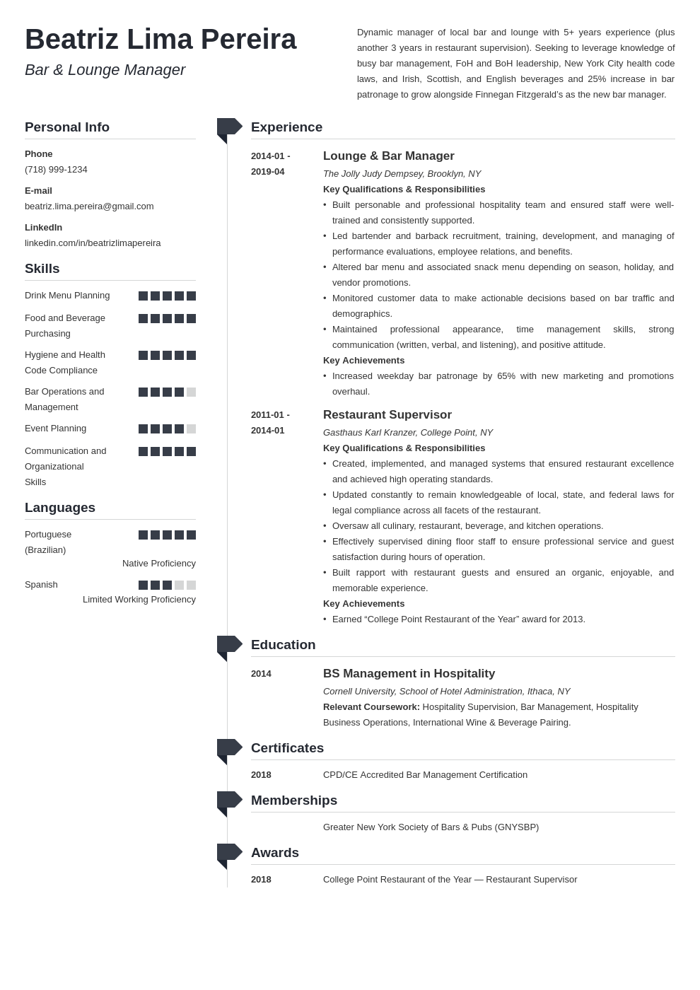 bar manager resume example template muse