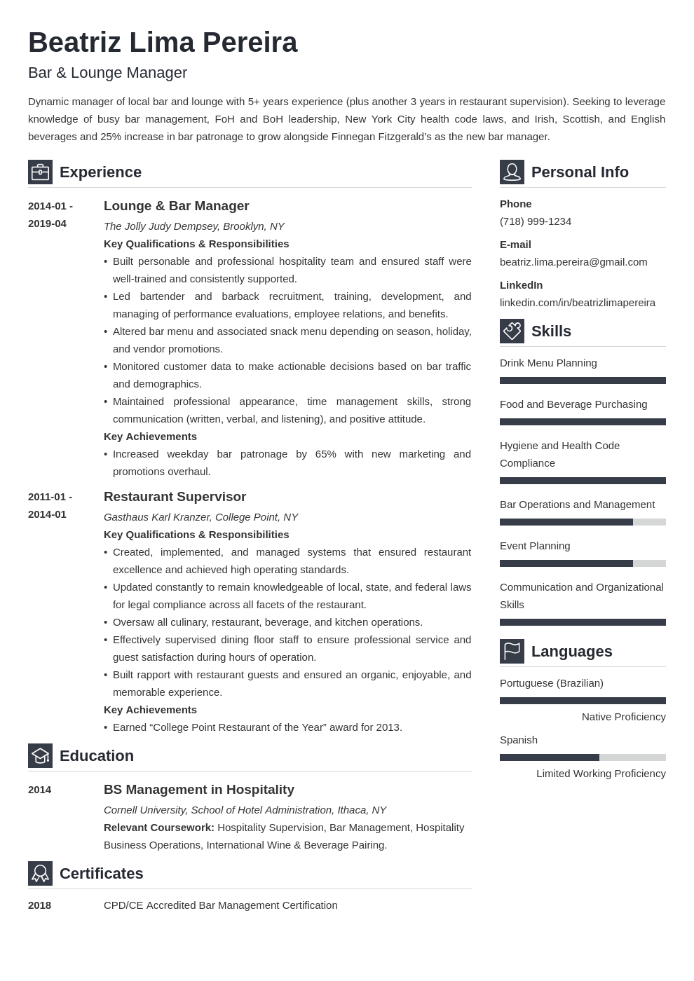 Bar Manager Resume: Sample & Complete Guide [20+ Tips]