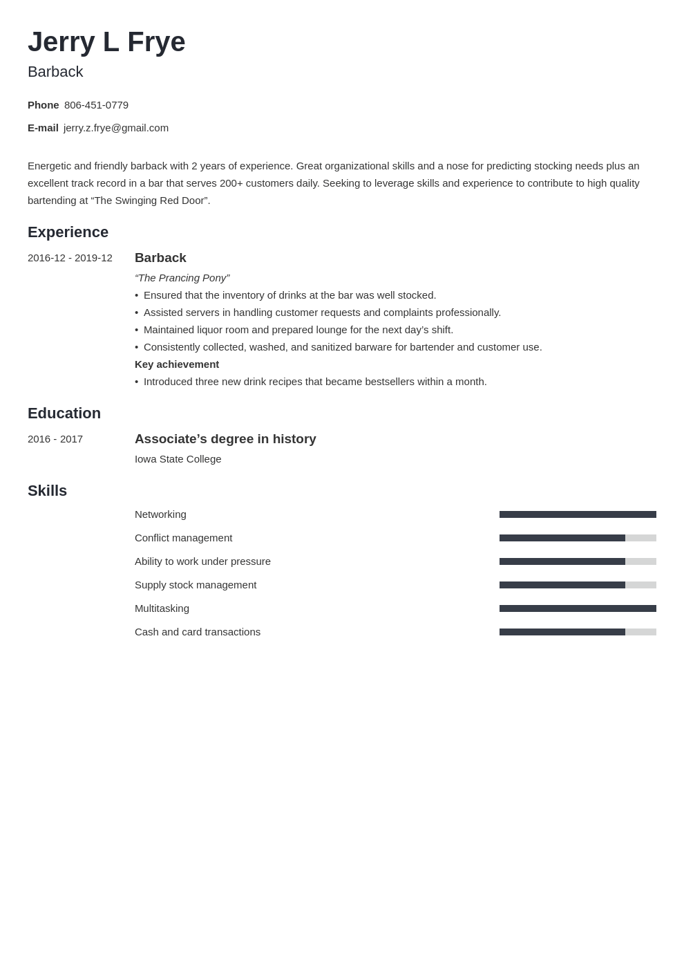 barback resume example template minimo