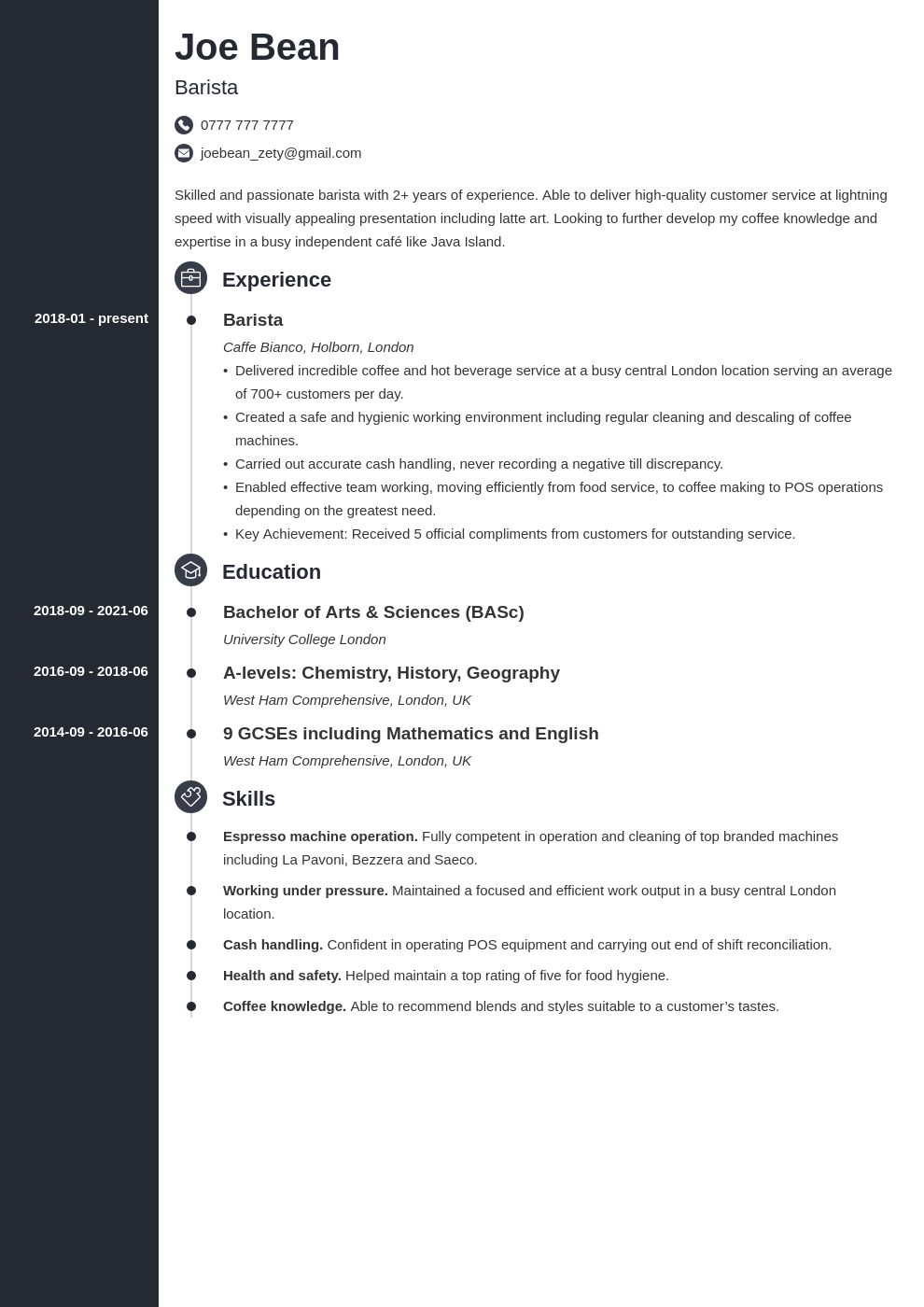 Barista CV Example & Writing Guide for 2021