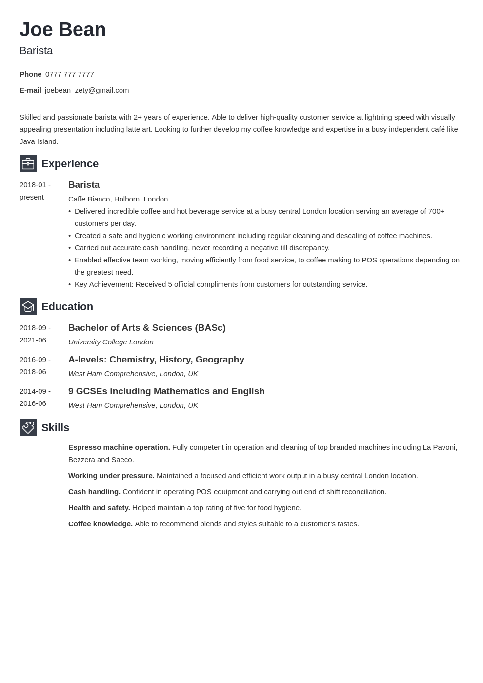 Barista CV Example & Writing Guide for 2024