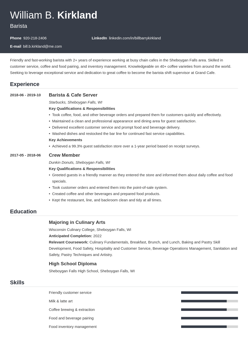 Barista Resume Template - prntbl.concejomunicipaldechinu.gov.co