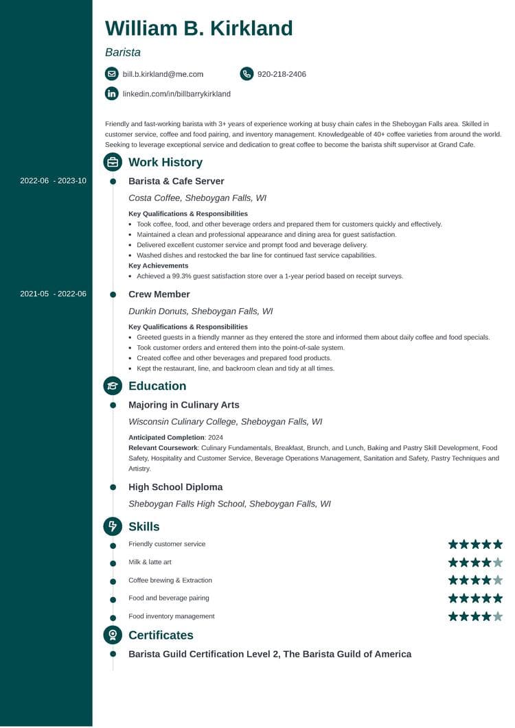 concept barista resume template