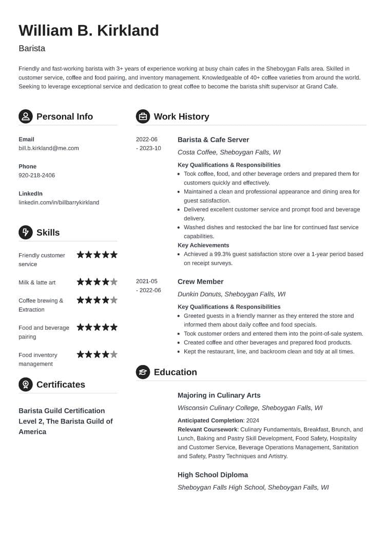 crisp barista resume template