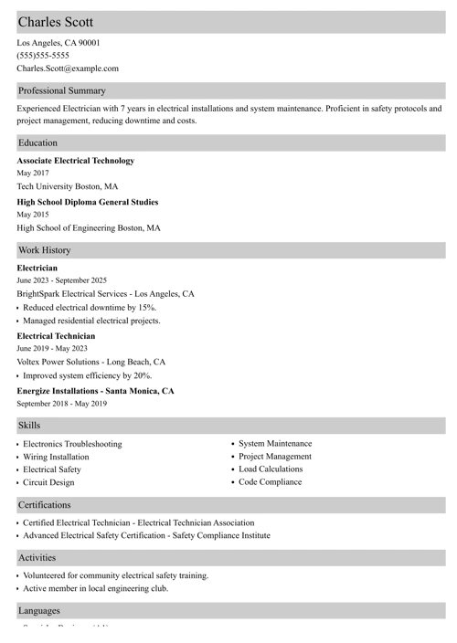 sample resume example
