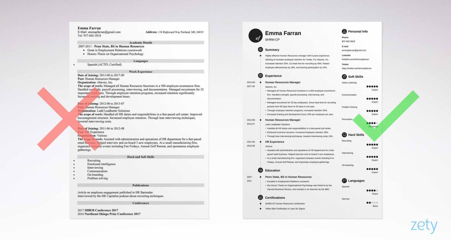 A view from the Zety resume builder presenting the process of filling in the work experience section and an assortment of pre-written resume descriptions proposed for the specific job.