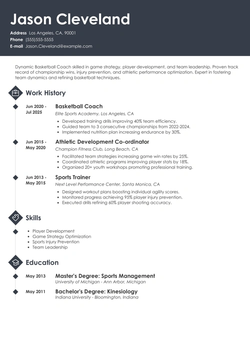 basketball coach resume example