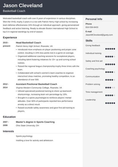 Basketball Coach Resume Sample And Guide Template 