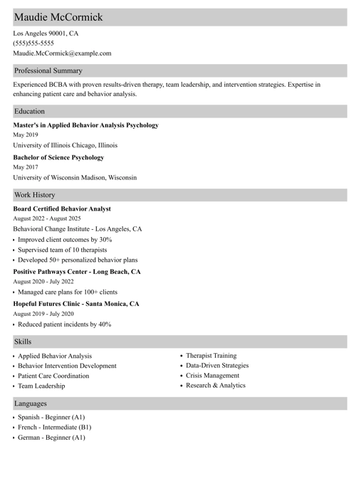 bcba resume example