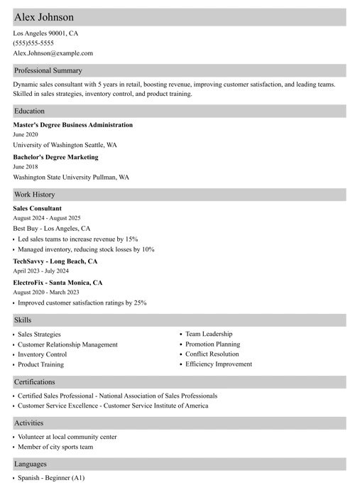 best buy resume example