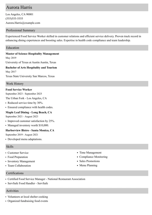 sample resume example