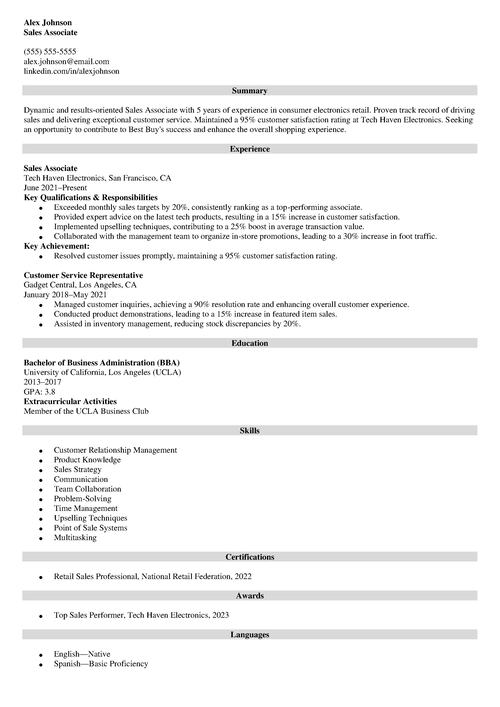 best buy resume example