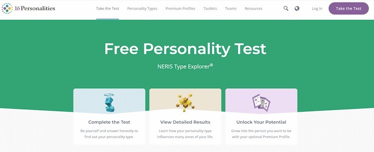 16personalities test homepage