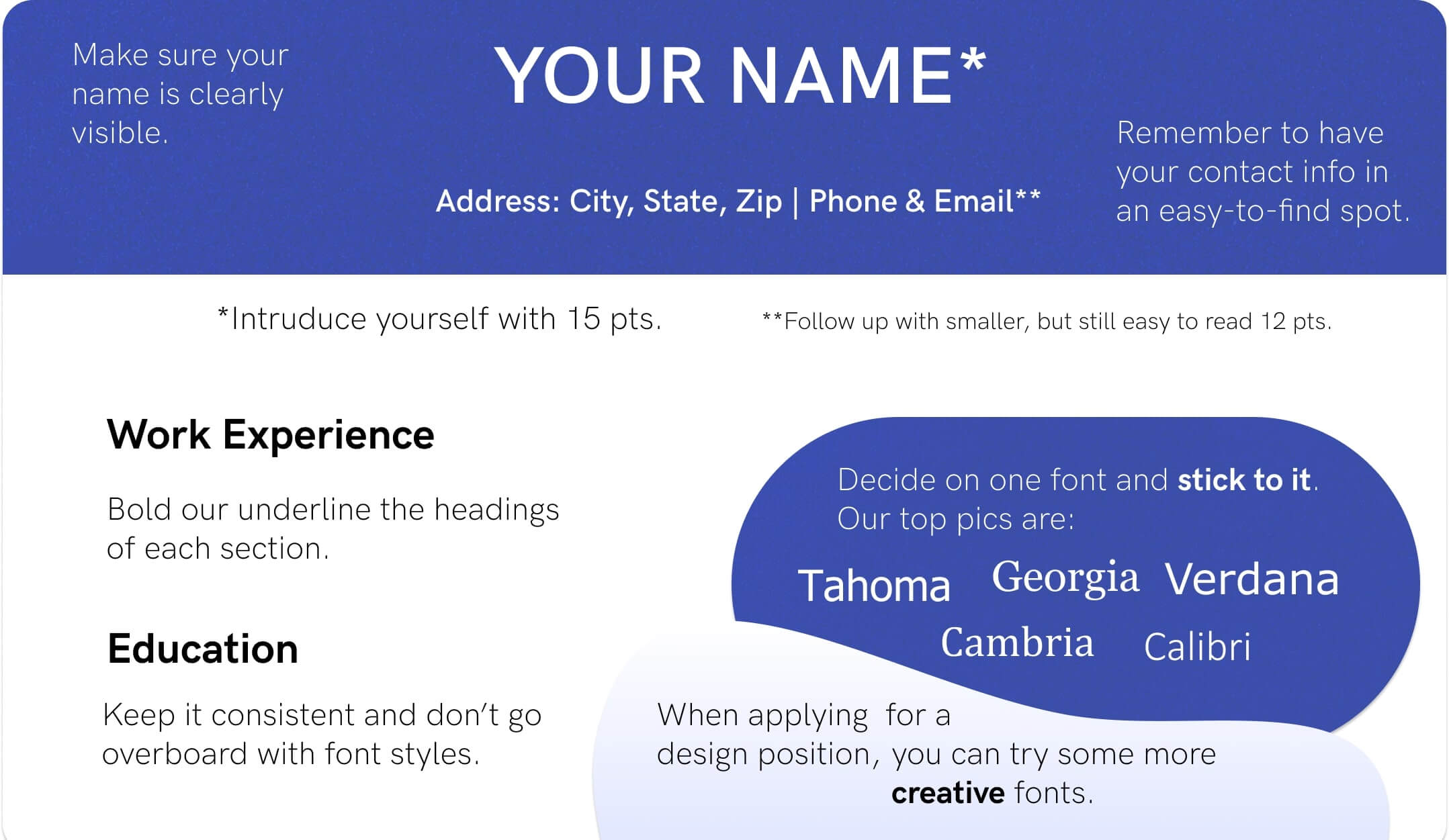 resume calibri font size