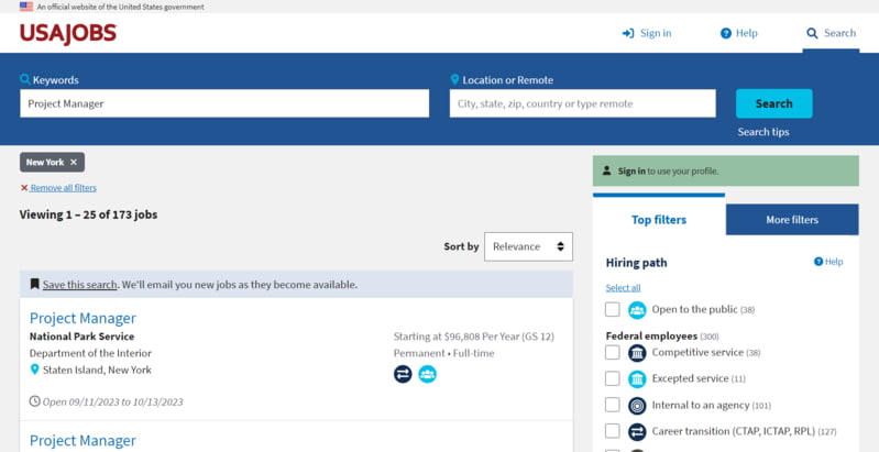 usajobs.gov job search results