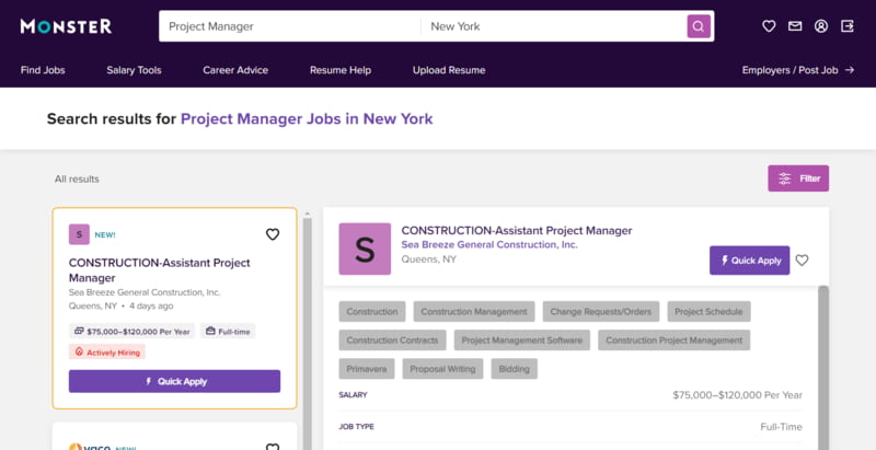 monster job search results